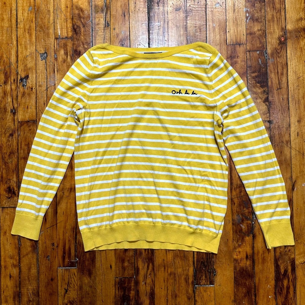 Banana Republic Sweater Women's‎ Large Yellow White Stripe Long Sleeve Boat Neck